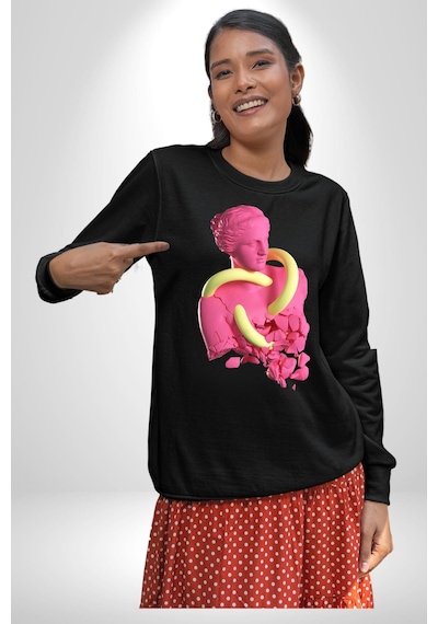 Pop Art Yaratıcı Heykel Pembe Unisex Siyah Sweatshirt Siyah