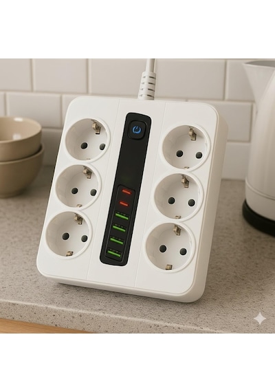 Smayling 6 Priz + 4 Usb Çıkışlı Akıllı Çoklu Priz - Aç/kapa Anahtarlı, Hızlı Şarj Destekli, 3680 Watt, Ev & Ofis Kullanımı