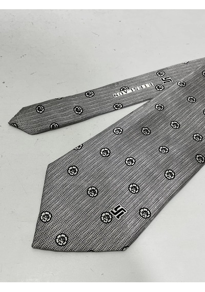 El Yapımı Desenli Gri İpek Kravat K14 Altın - Gri