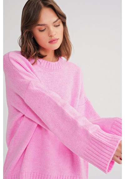 Hiccup Mixray Yuvarlak Yakalı Oversize Örgü Kazak Toz Pembe