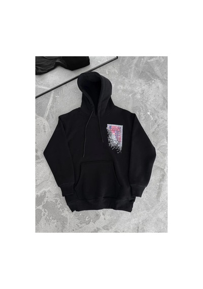 Butik İstanbul Uzun Kol Kapşonlu Ön Ve Arka Baskılı Sweatshirt - Siyah