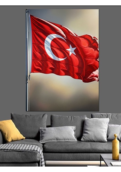 Ahşap Tablo Türk Bayrağı Dalgalanan Resim