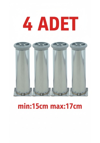 Ludıa Metal Ayarlanabilir 4 Adet Mobilya Ayağı Metal Tablalı 15cm Gri