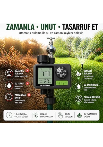 Dijital Sulama Zamanlayıcı Programlanabilir Bahçe Sulama Cihazı, Otomatik Hortum & Musluk Tipi Timer, Lcd Ekran,