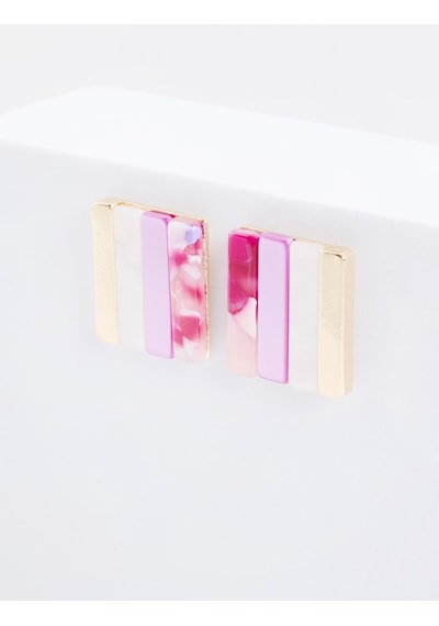 Jimmy Key Jimmy Key Pembe Renk Bloklu Kare Küpe 6sw438036610