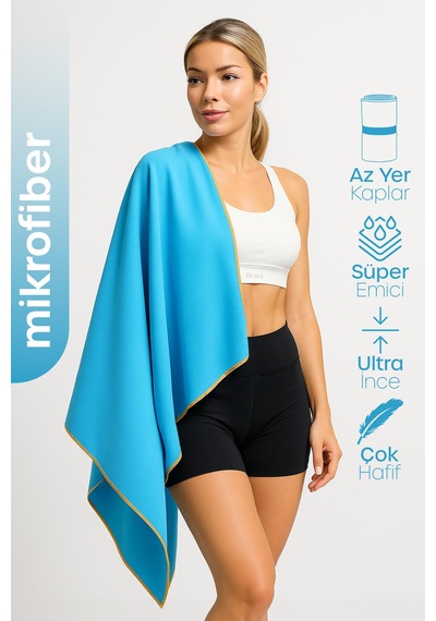 Unisex Mikrofiber Plaj Havlusu 80x130 Cm Yumuşak Dokulu Deniz Banyo Sporcu Havlusu Large Boy Turkuaz Mavi