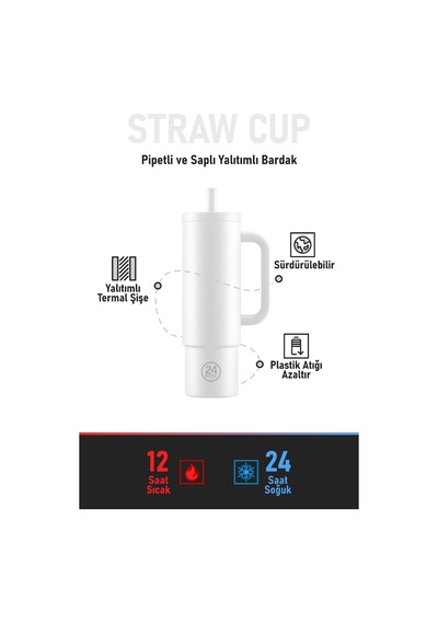 Straw Cup Mocha Pipetli Paslanmaz Çelik Termos 800 Ml Kahverengi