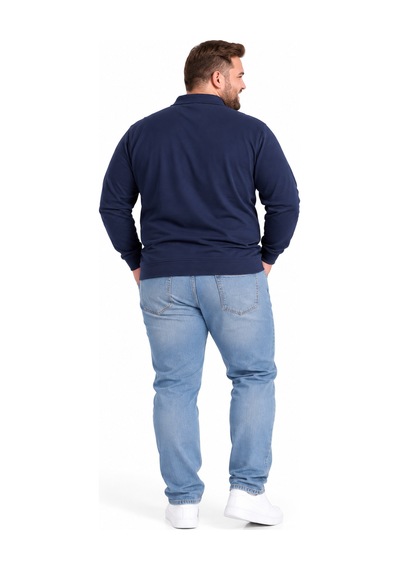 Annex Büyük Beden Polo Yaka Erkek Sweatshirt Lacivert