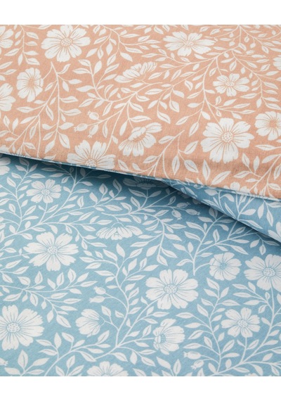 English Home Floria Kolay Ütülenir Çarşaflı Çift Kişilik Nevresim Takımı 200x220 Cm Mavi-turuncu