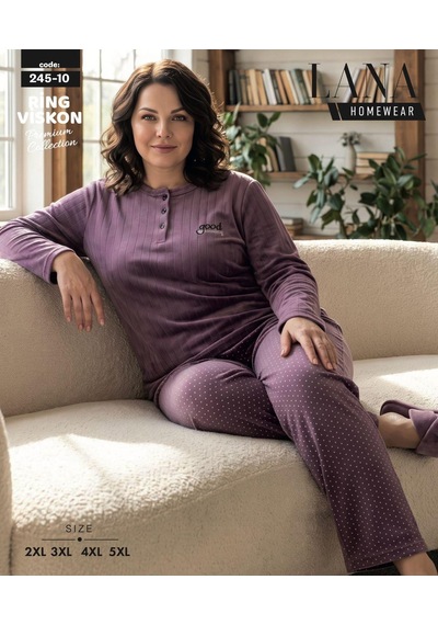 Lana Kadın Battal Pamuk Likralı Raporlu İnterlok Kışlık Pijama Takımı 245/10 - 1 Adet Mürdüm Lana Kadın Battal Pamuk Likralı Raporlu İnterlok Kışlık Pijama Takımı 245/10 - 1 Adet Mürdüm
