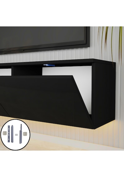 T0020 Alston Duvara Monte Tv Ünitesi Led Işıklı, Modern Tasarım, 160 Cm - Parlak Siyah Parlak Siyah T0020 Alston Duvara Monte Tv Ünitesi Led Işıklı, Modern Tasarım, 160 Cm - Parlak Siyah Parlak Siyah