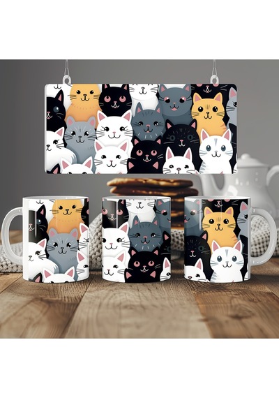 Modern Tarz Kedi Koleksiyonu Kupa Renkli Ve Eğlenceli Tasarım Bardak - Kedi Severlere Hediye Beyaz