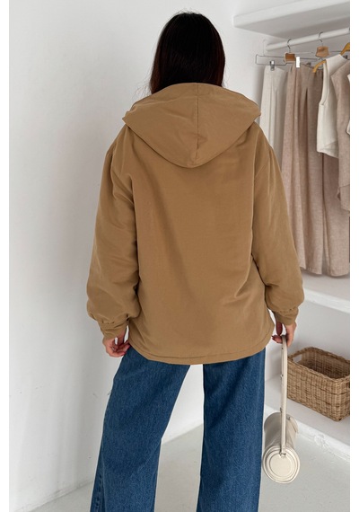 Kadın Peluş Astarlı Kapüşonlu Mont Winter Hug Bej