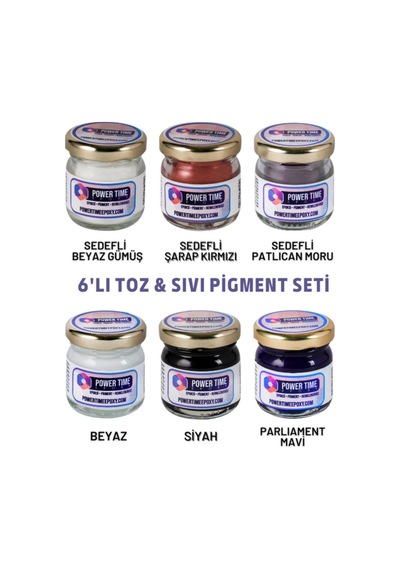 6'lı Epoksi Pigment Boya Seti / Epoksi Için/ 3 Adet Toz Sedefli - 3 Adet Sıvı Opak-transparan
