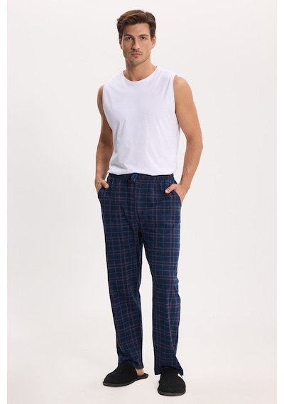 Tudors Erkek Standart Fit Normal Kesim Pamuklu Kareli Beli Bağcıklı Cepli Lacivert Pijama Altı-51259