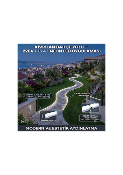 10 Metre Beyaz 220v Neon Led Şerit ,tak Çalıştır Set, Fişli Esnek Şerit Led, ,turuncu Led,mutfak,tezgah Ledi, Neon Led Şerit Işık ,ambiyans Işık Havuzu, Balkon, Teras Ve Ev İçin Dekoratif Led