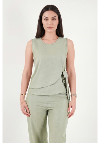 Lela Regular Fit Bağlama Detaylı Bisiklet Yaka Takım Bayan Takım 5866466 Olive Yeşil