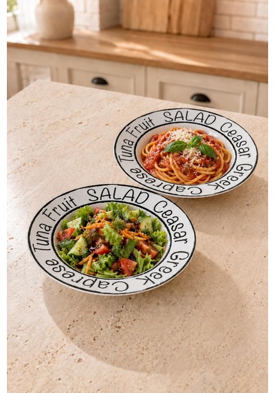 2'li Büyük Makarna Ve Salata Tabağı Spagetti Çukur Tabak 26 Cm Beyaz