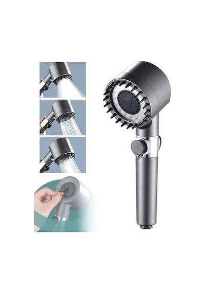 24242416080SA 3 Fonksiyonlu Start Stop Tuşlu Duş Başlığı + Krom Hortum + Mafsal Set Siyah