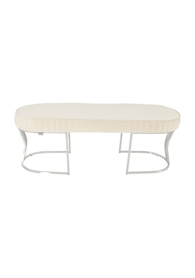 Viego Silver Striped- Beyaz Kapitoneli Chester Model Puf & Bench & Koltuk & Uzun Makyaj Puff & Yatak Ucu &önü