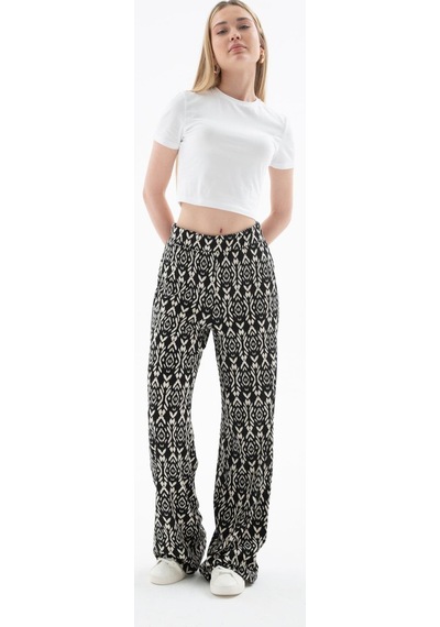 Fashion Friends Desenli Esnek Pantolon Siyah