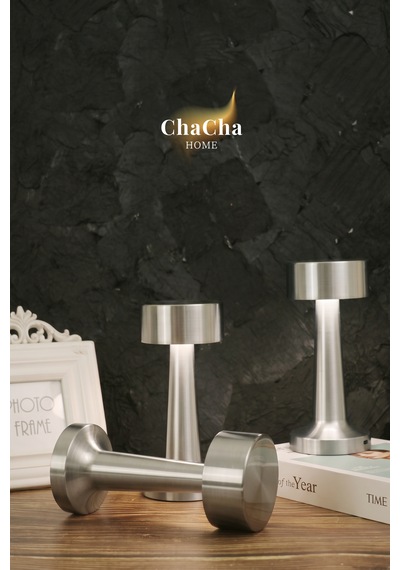 Chacha Home Nova Metal Led Masa Lambası 22x10 Cm - Modern Silindir Başlıklı Lüks Dekoratif Abajur Gümüş