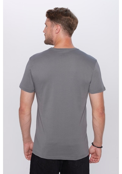 Tudors Unisex Slim Fit Dar Kesim %100 Pamuk Yumuşak Dokulu Gri Bisiklet Yaka Tişört-31793 Gri