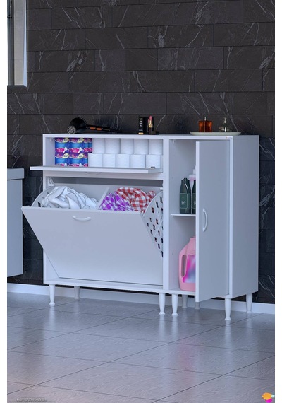 Sena 125 Cm Geniş Kullanım Alanlı Çift Sepetli Banyo Ve Kiler Dolabı Beyaz 85+40 X97x32 Cm