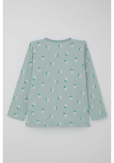 Breeze Kız Çocuk Pijama Takımı Papatya Desenli 4-8 Yaş, Su Yeşili Su Yeşili