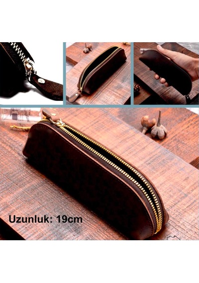Omeniv Klasik İngiliz Tarz Deri Kalem Kutusu Kalem Kılıfı Kahve