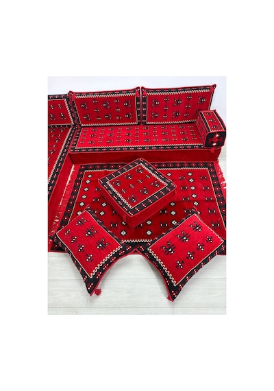 Şark Köşesi Takımı Yemen Modeli 13 Parça 20 Cm Minder Kalınlığı Kırmızı