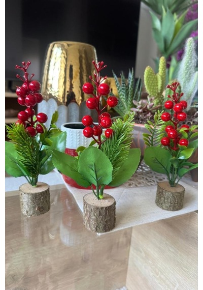 Yapay Çiçek Yılbaşı Çiçeği Kokinalı Kütük Saksılı Dekoratif Süs 20cm