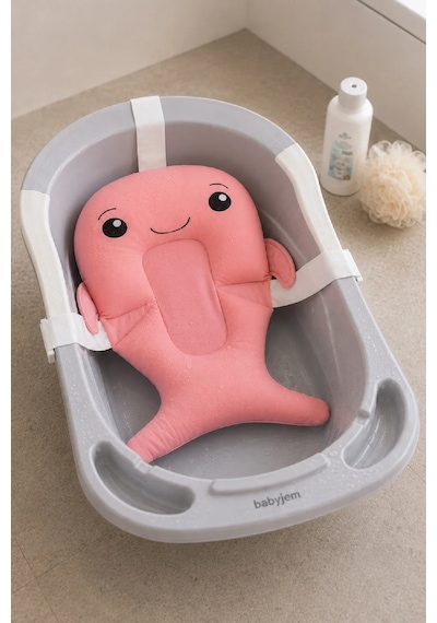 Babyjem Sevimli Balina Köpüklü Banyo Küveti Yatağı Pembe (Straforlu - Suda Batmaz)
