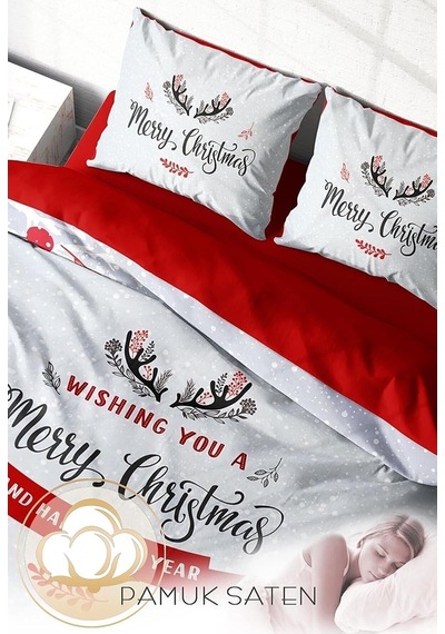 Tr King Size Yılbaşı Süsü Wishing You Noel Pamuk Saten 3d Çift Kişilik Nevresim Takımı, Monohome42356 Genel