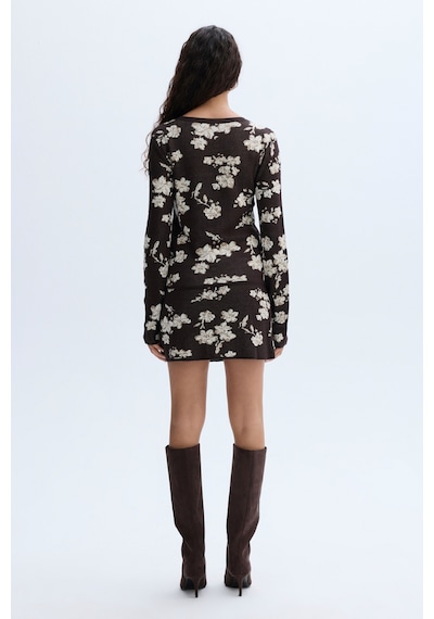 Mudo Kadın Kadın Koyu Kahverengi Jakarlı Floral Desenli Mini Etek 1263503 Koyu Kahve
