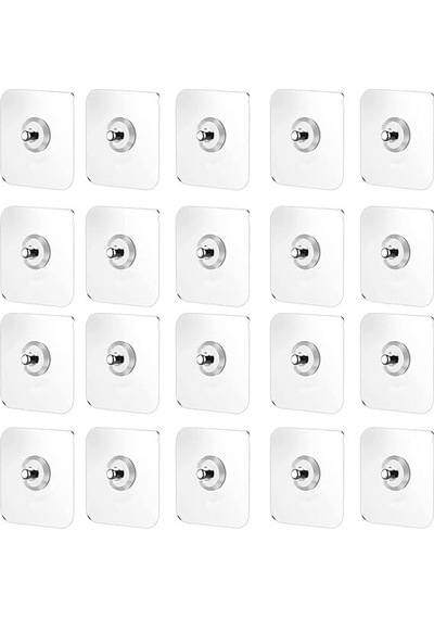 Kendinden Yapışkanlı Vida, 20'li Set, 6 Kg Taşıma Kapasiteli, 60x60mm Şeffaf Siyah