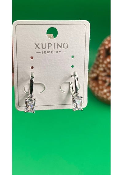 Xuping Gümüş Renk Kare Zirkon Taşlı Kadın Çelik Küpe Gümüş