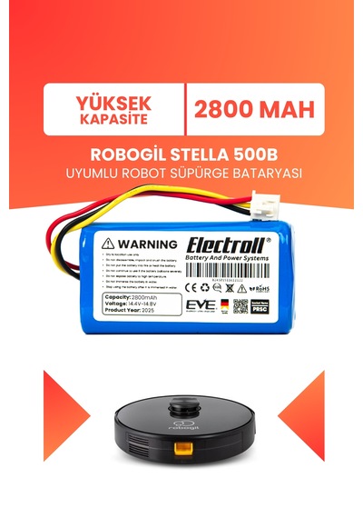 Robogil Stella 500b Uyumlu Batarya Yüksek Kapasite 2800mah Pil