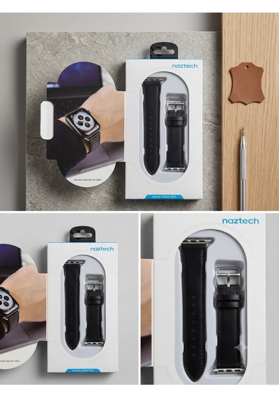 Naztech Apple Watch 1-2-3-4-5 Uyumlu 38-40 Mm Deri Kayış Siyah