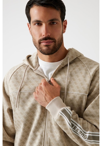 Guess Logolu Erkek Fermuarlı Sweatshirt Bej