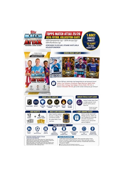 Topps Match Attax 25/26 Uefa Futbol Koleksiyon Kartı 1 Adet Sürpriz Paket 12 Kart 4 Özel Insert