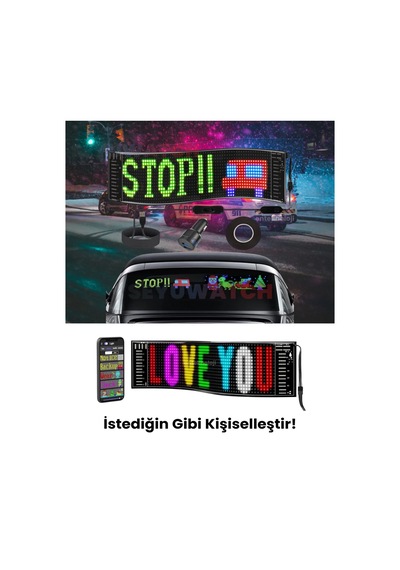 Araç Car Led Ekran Kişiselleştirilebilir Telefon App Kontrollü Uzaktan Kumandalı Kayan Yazı Emoji Led Matrix Panel