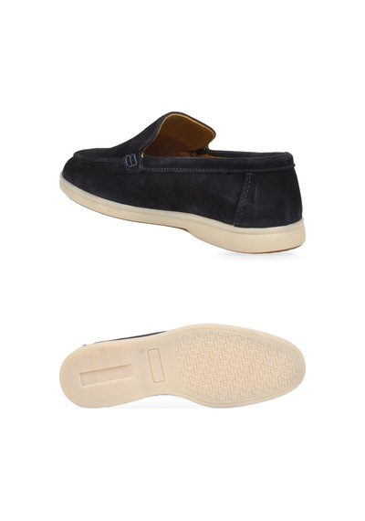 Komcero Lacivert Hakiki Deri Şık Rahat Espadril Erkek Casual Ayakkabı Loafer 6k020-217