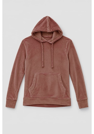 Markapia Kadın Kapüşonlu Cepli Yumuşak Kadife Dokulu Sweatshirt Pembe