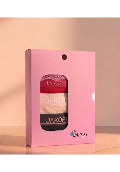 Jakoft Classic Pamuklu Kadın Boxer 3'lü Paket Kırmızı - Ten - Siyah