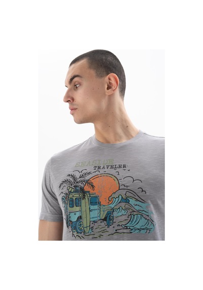 AR-MA Arma Erkek Regular Fit Parça Boyama Bisiklet Yaka Tişört Y25344490701 Gri