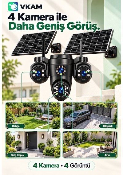 Vkam Reina 4 Kameralı 4g Çift Solar Panel Aov Gece Görüş Sesli Konuşma 1 Yıl İnternet