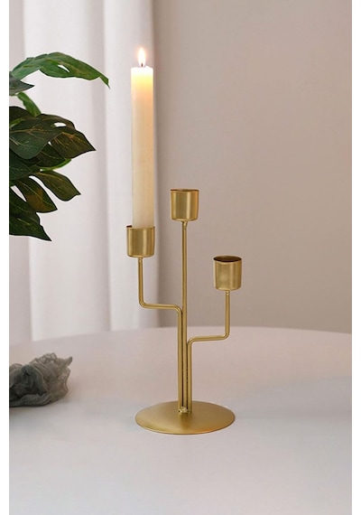 3 Lü Metal Asimetrik Gold Şamdan Dekoratif Mumluk Cin994sr Gold