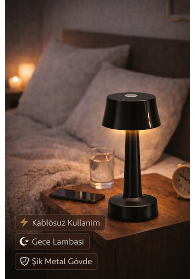 Zenlight Metal Dokunmatik Şarjlı Masa Lambası Siyah
