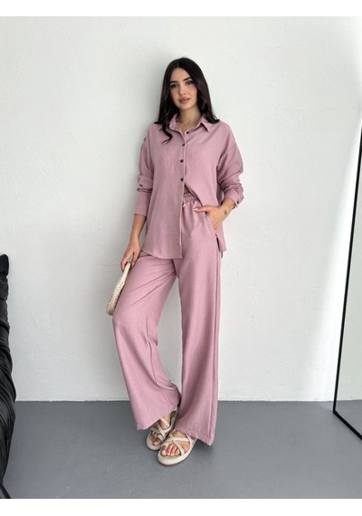 Mbb E-ticaret Kadın Gömlek Pantolon İkili Alt-üst Takım - Toz Pembe